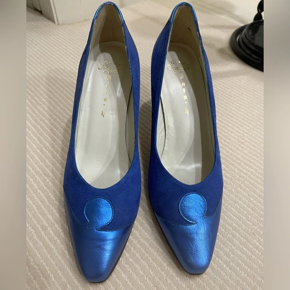 Womens Blue Suede And Leather Pump Heel